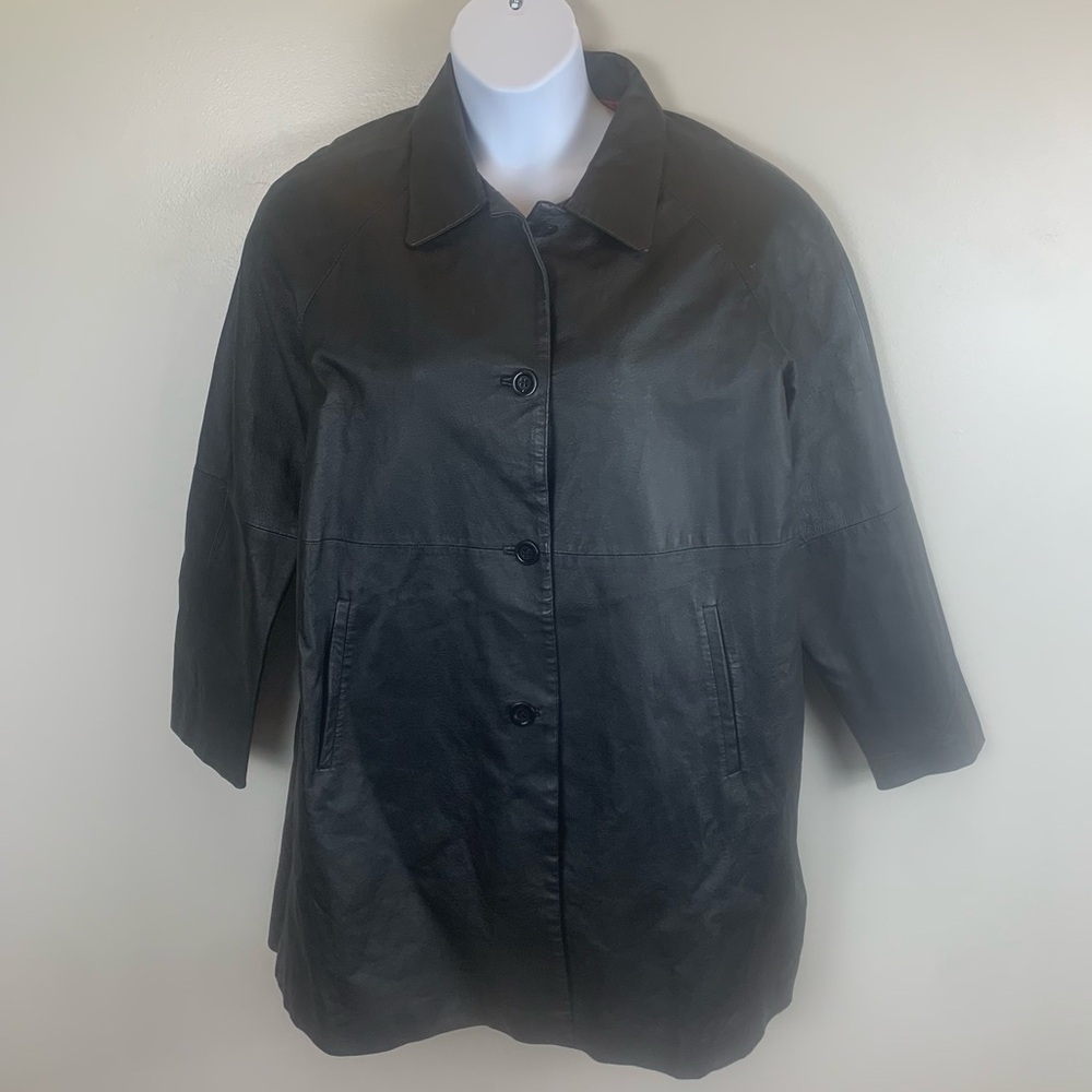 Lauren Ariel Women’s Mid Length Vintage Black Leather Jacket‎ Size XL Flaw